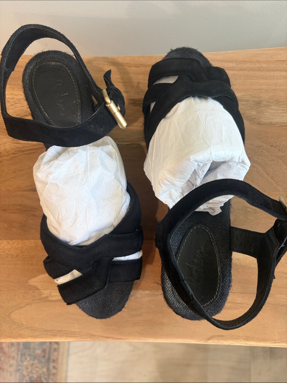 Boden Black Suede Crisscross Ankle-Strap Sandals
